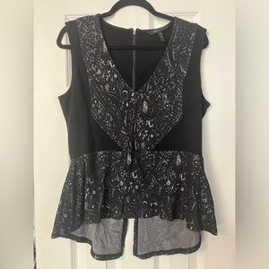 BCBG black lace peplum top